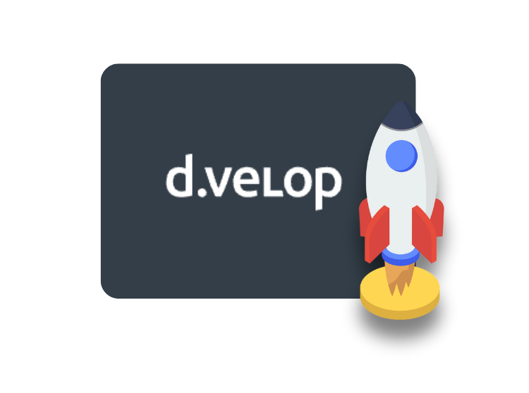 d.velop logo with a rocket icon