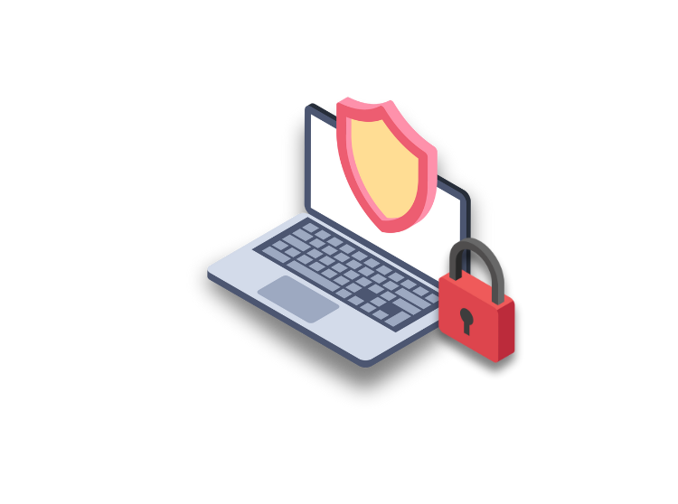 Laptop with padlock and shield