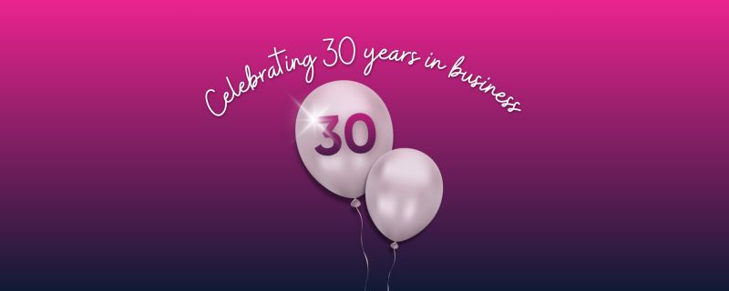 Balloons showing the number 30 to celebrate 30 years of DNS