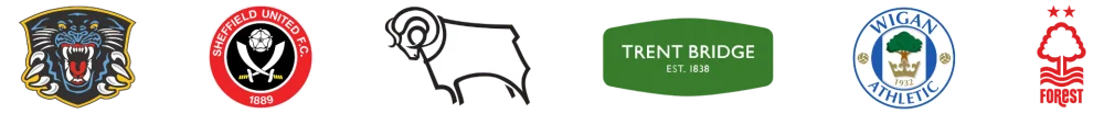 Nottingham Panthers, Sheffield United FC, Derby County FC, Trent Bridge, Wigan Athletic FC and Nottingham Forest FC logos