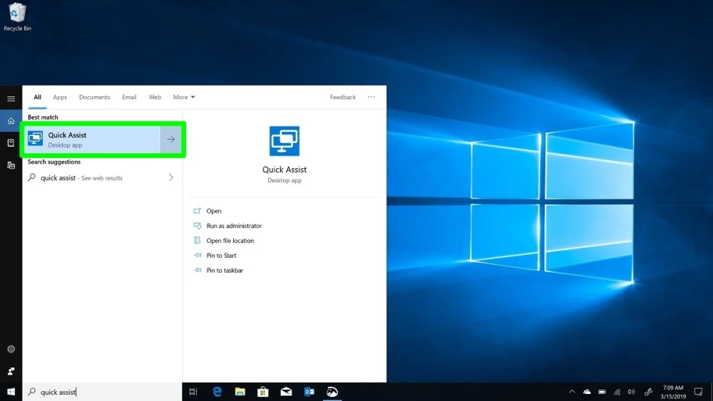 Windows quick assist on a PC