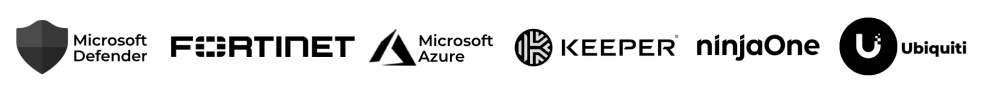 Microsoft defender, fortinet, Microsoft azure, keeper, ninja one and ubiquity logos